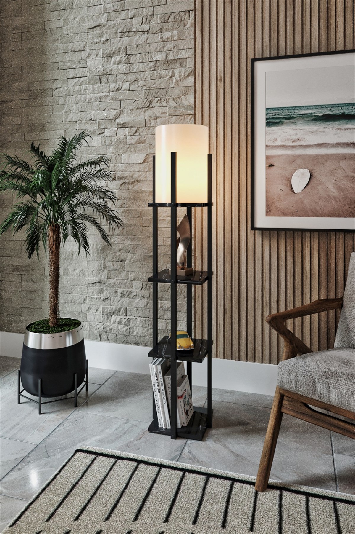 NORA BLACK LAMP WITH SHELF
