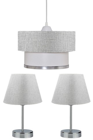 Grey Set of 2 pcs Table lamp and 1 pcs pendant lamp