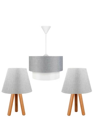 Ahsap Set of 2 pcs Table lamp and 1 pcs pendant lamp